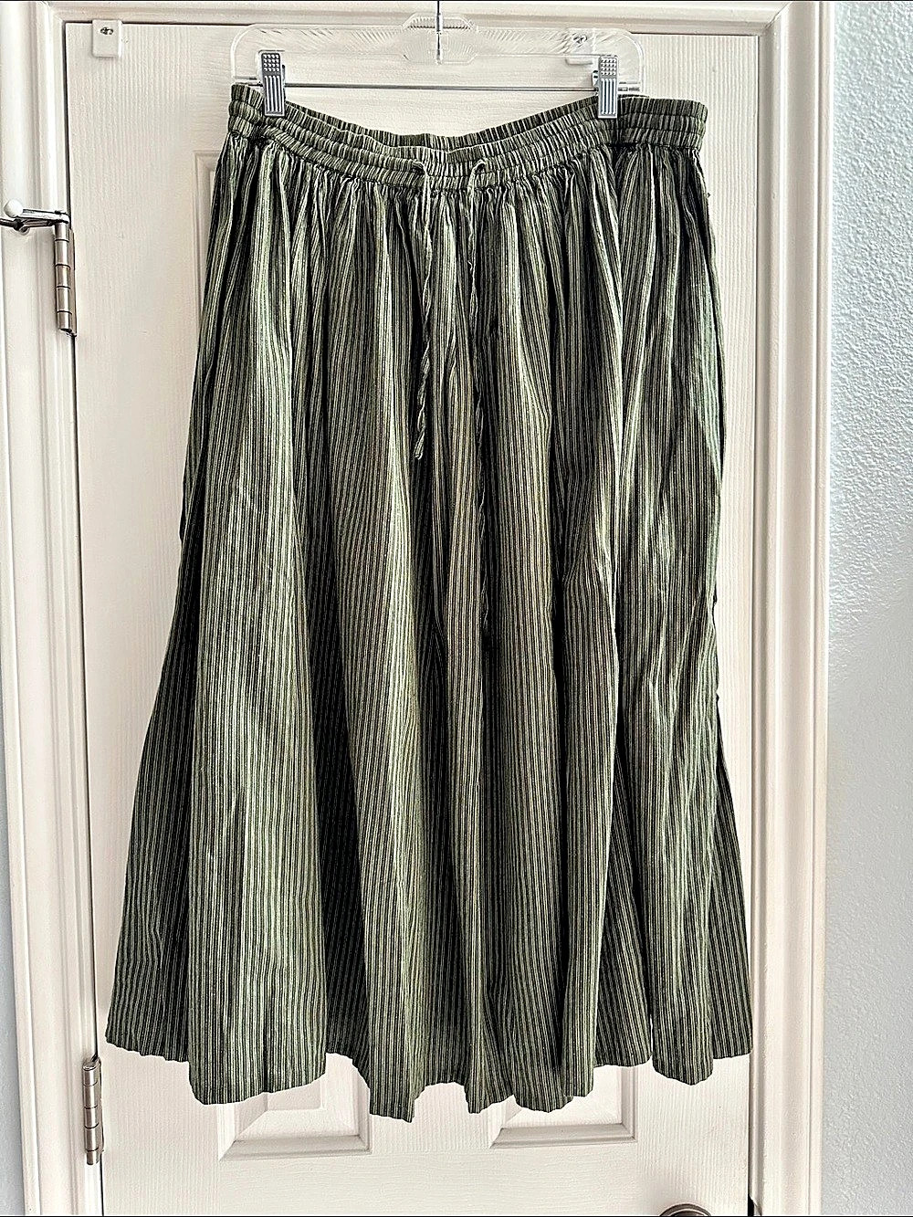 Bobbie Brooks Vintage Prairie Maxi Skirt Stripes Green Metallic L Cottagecore